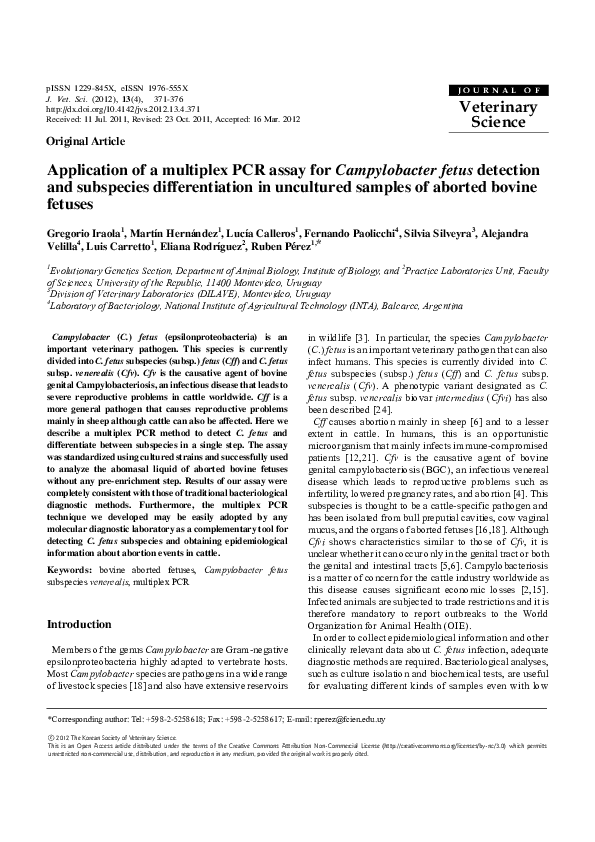 (PDF) Application of a multiplex PCR assay for Campylobacter fetus ...