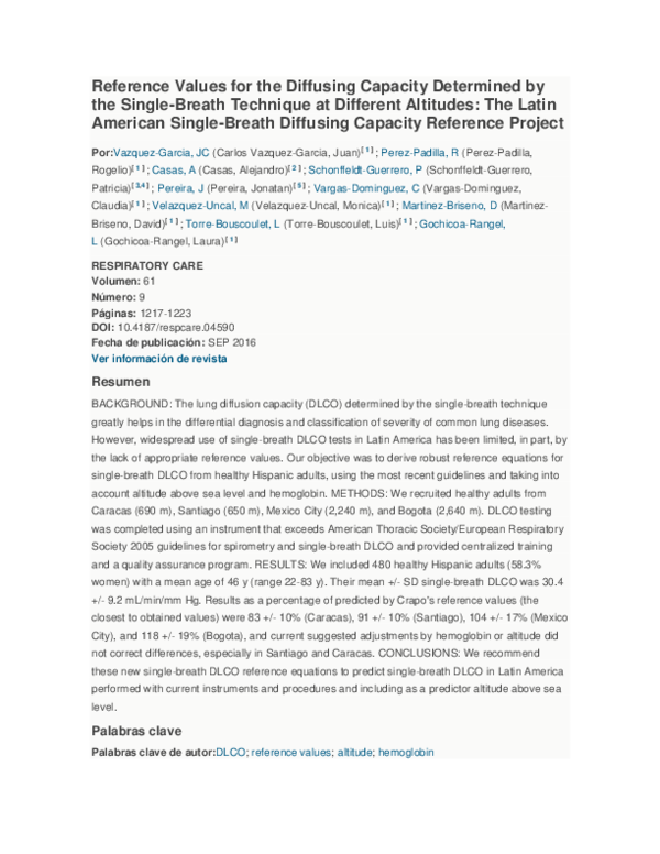(PDF) Reference Values for the Diffusing Capacity Determined by the ...