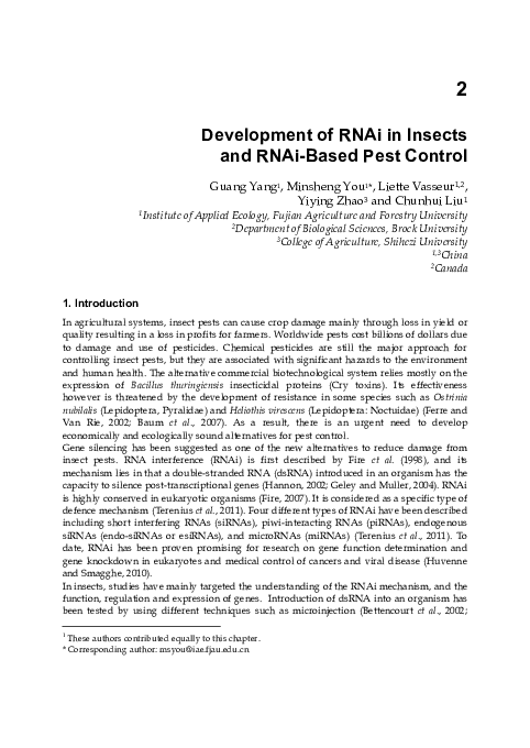 (PDF) Development of RNAi in Insects and RNAi-Based Pest Control