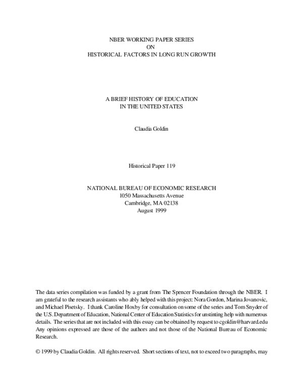 (PDF) A Brief History of Education in the United States