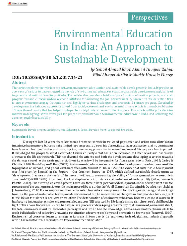 (PDF) Environmental Education in India: An Approach to Sustainable ...