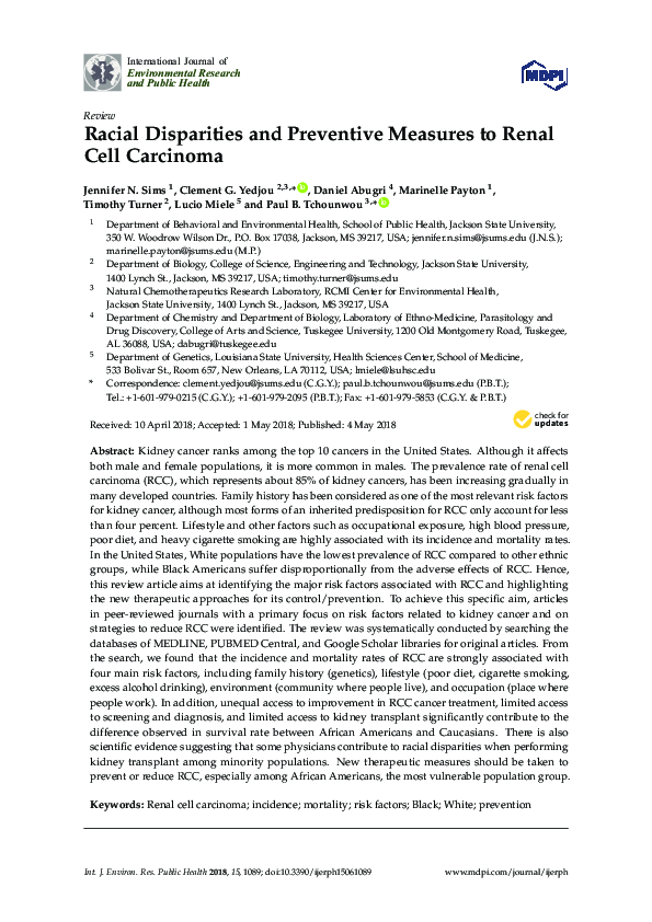 (PDF) Racial Disparities and Preventive Measures to Renal Cell Carcinoma