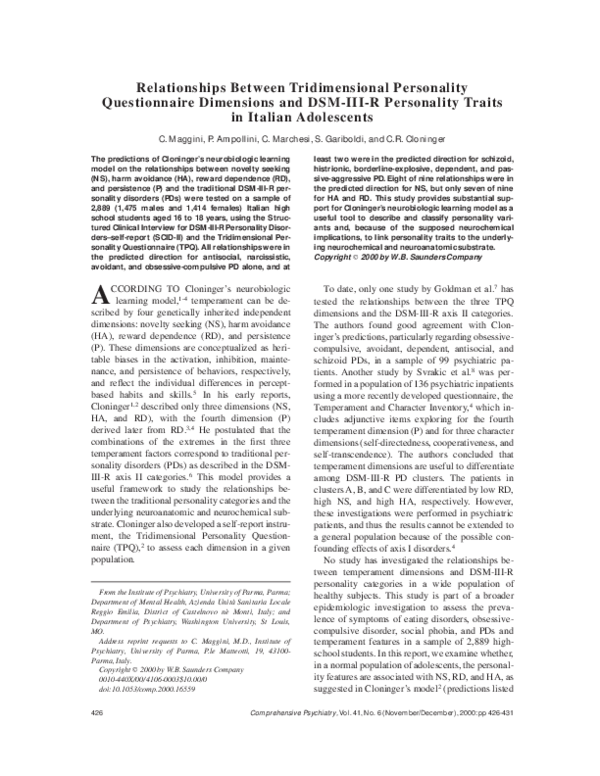 (PDF) Relationships between Tridimensional Personality Questionnaire ...