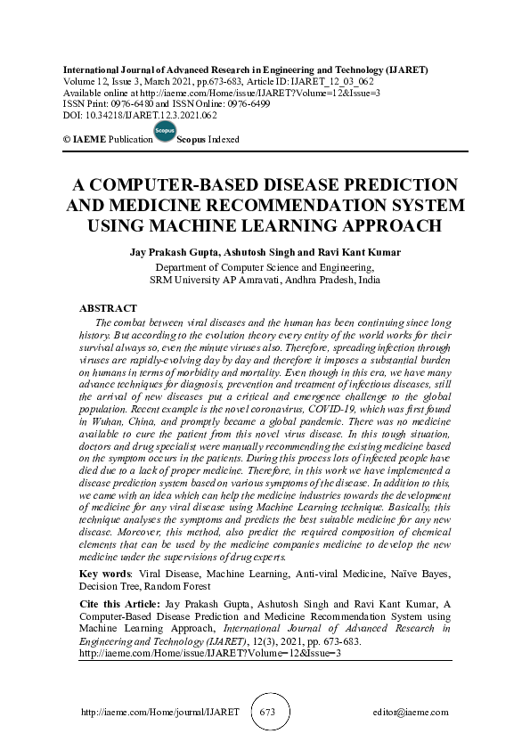 (PDF) A COMPUTER-BASED DISEASE PREDICTION AND MEDICINE RECOMMENDATION ...