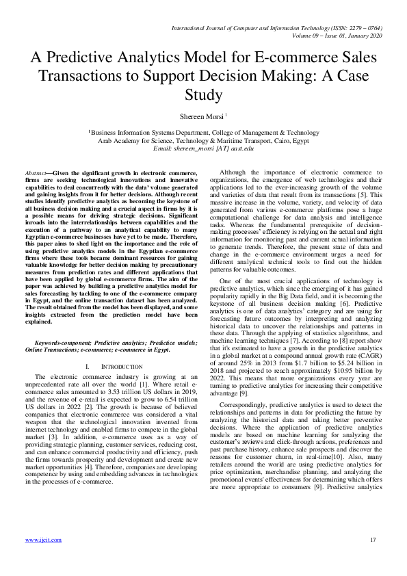 (PDF) A Predictive Analytics Model for E-commerce Sales Transactions to ...