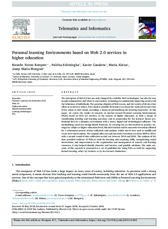 (PDF) Personal learning Environments based on Web 2.0 services in ...