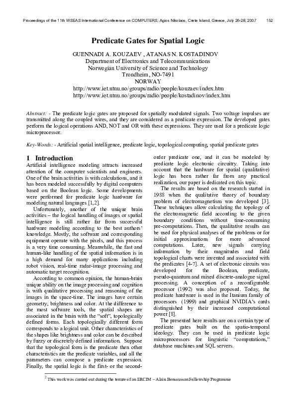 (PDF) Predicate Gates for Spatial Logic