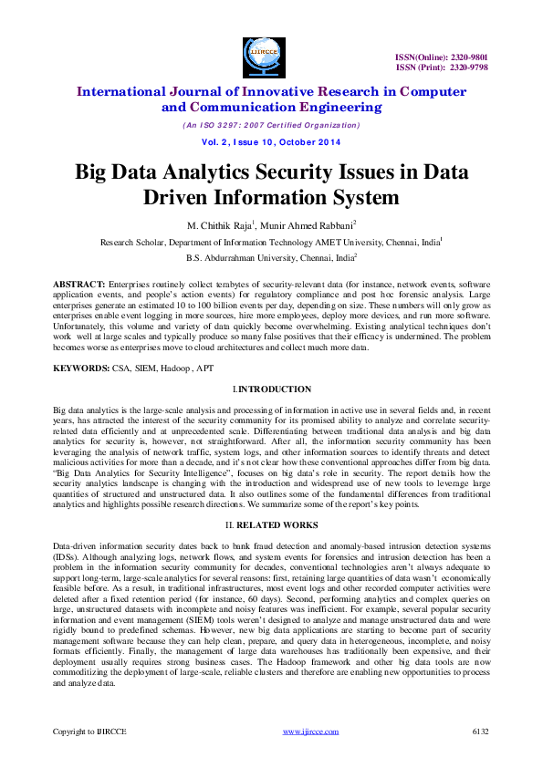 (PDF) Big Data Analytics Security Issues in Data Driven Information System