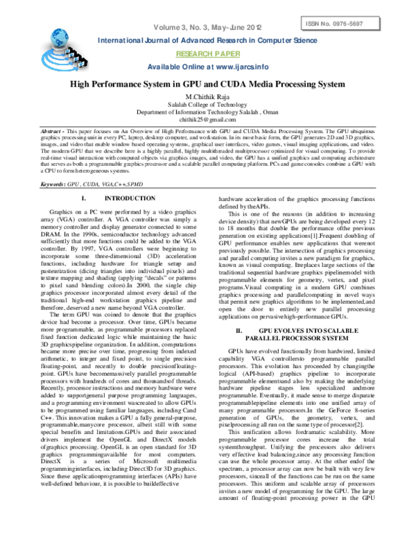 (PDF) High Performance System in GPU and CUDA Media Processing System