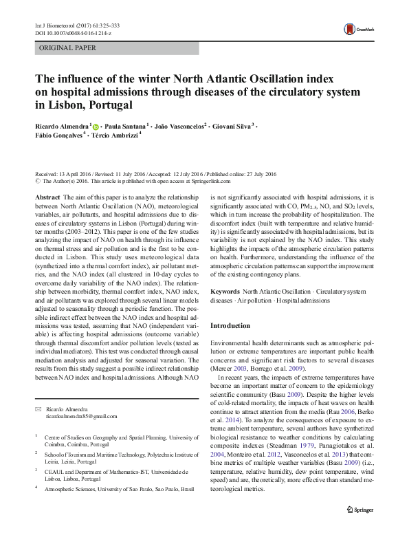 (PDF) The influence of the winter North Atlantic Oscillation index on ...