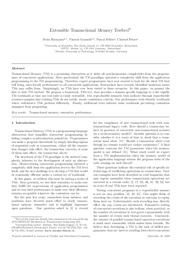 (PDF) Extensible transactional memory testbed