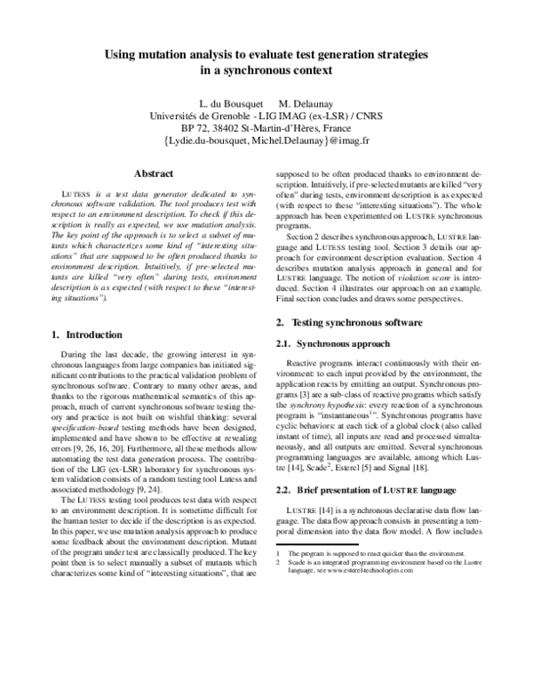 (PDF) Using mutation analysis to evaluate test generation strategies in ...