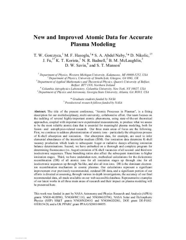 (PDF) New and Improved Atomic Data for Accurate Plasma Modeling