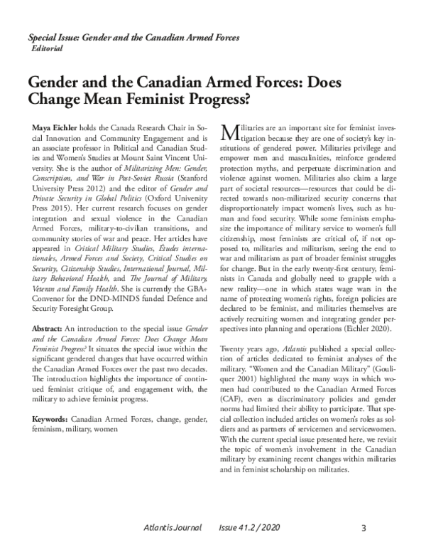 (PDF) Gender and the Canadian Armed Forces: Does Change Mean Feminist ...