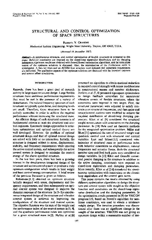 (PDF) Structural and control optimization of space structures