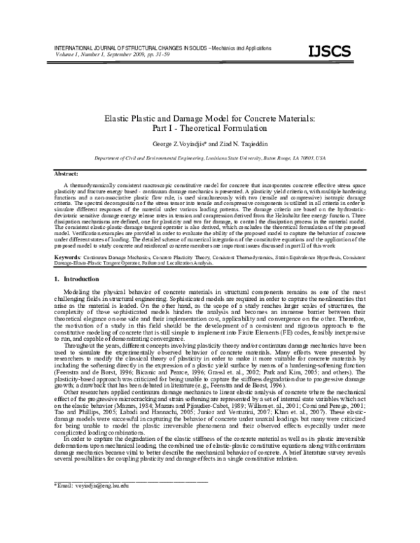 (PDF) Elastic Plastic and Damage Model for Concrete Materials: Part II ...