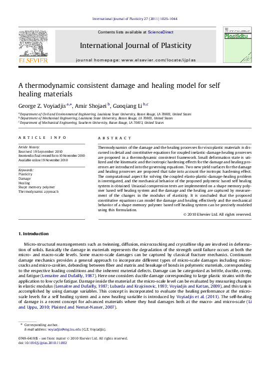 (PDF) A thermodynamic consistent damage and healing model for self ...