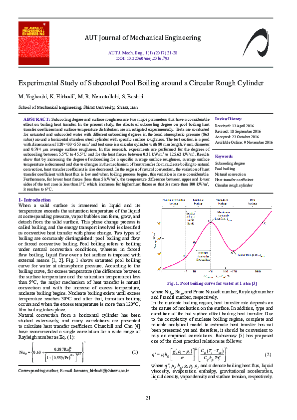 (PDF) Experimental Study of Subcooled Pool Boiling around a Circular ...