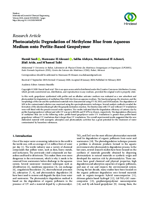 (PDF) Photocatalytic Degradation of Methylene Blue from Aqueous Medium ...
