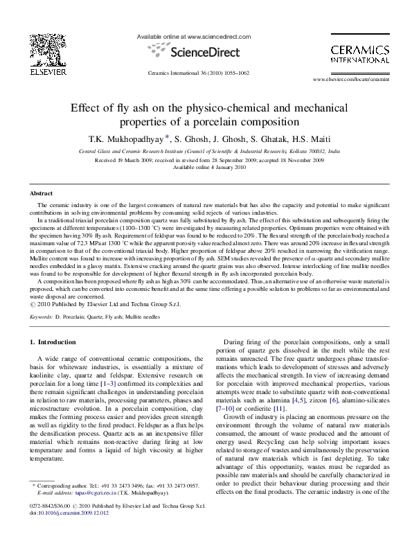 (PDF) Effect of fly ash on the physico-chemical and mechanical ...