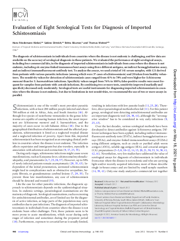 (PDF) Evaluation of Eight Serological Tests for Diagnosis of Imported ...