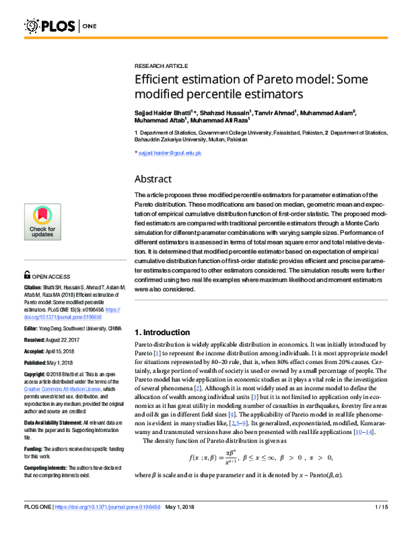 (PDF) Efficient estimation of Pareto model: Some modified percentile ...
