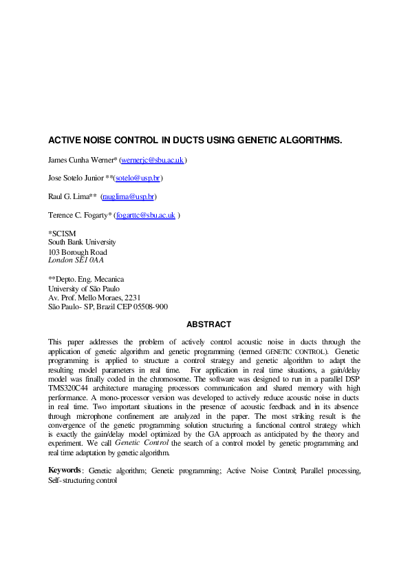 (PDF) Active Noise Control In Ducts Using Genetic Algorithms