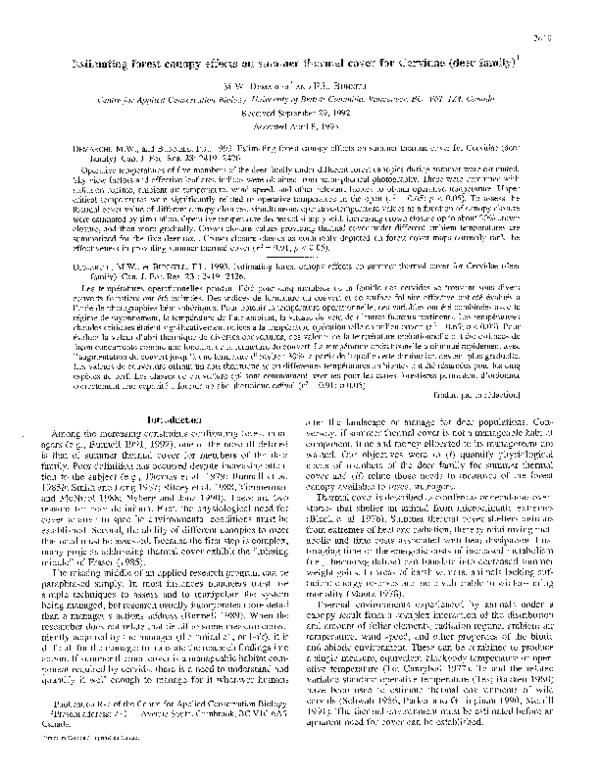 (PDF) Estimating forest canopy effects on summer thermal cover for Cervidae (deer family) Fred