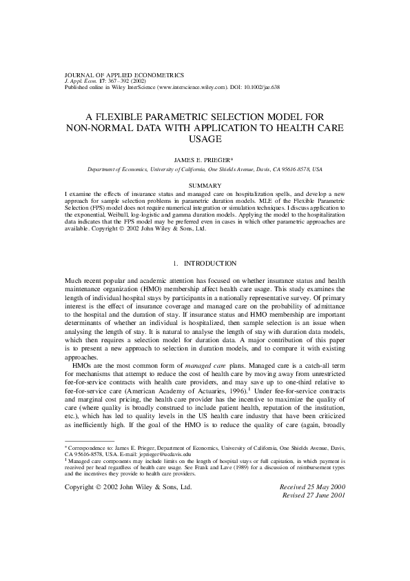 (PDF) A flexible parametric selection model for non-normal data with ...