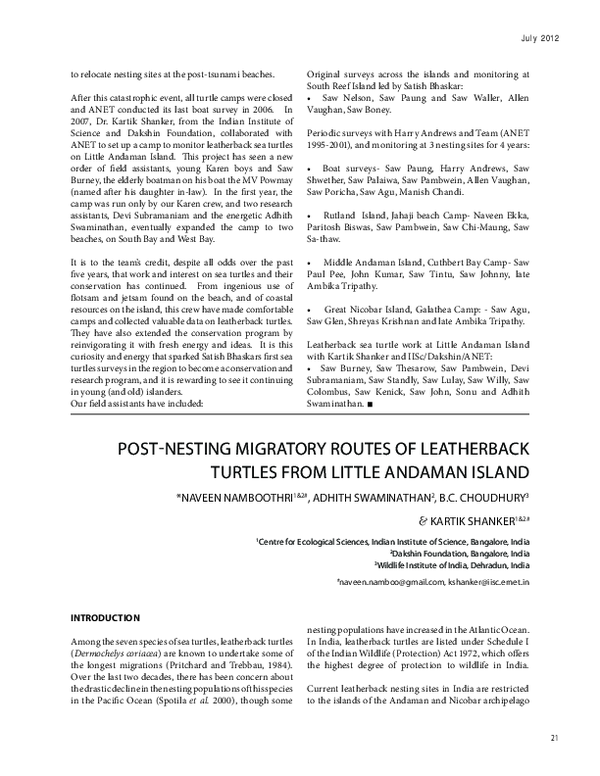 (PDF) Post-Nesting Migratory Routes of Leatherback Turtles from Little ...