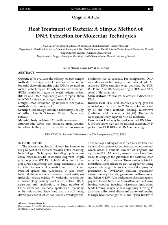 (PDF) Heat Treatment of Bacteria: A Simple Method of DNA Extraction for ...