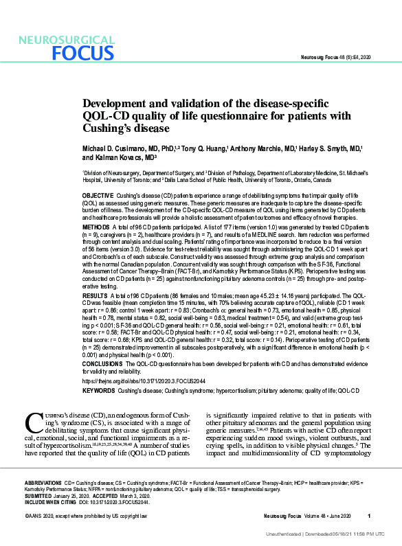 (PDF) Development and validation of the disease specific QOL-CD quality ...