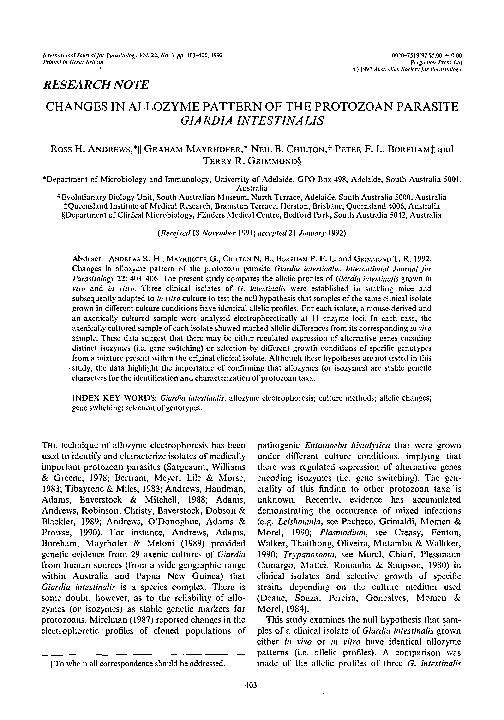 (PDF) Changes in allozyme pattern of the protozoan parasite Giardia ...
