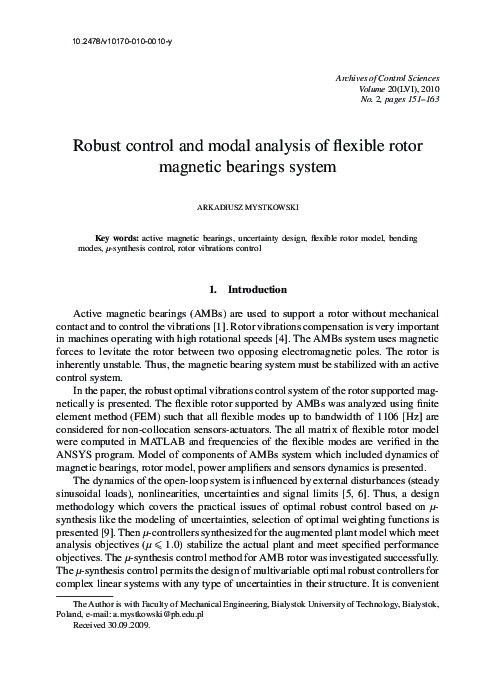 (PDF) Robust control and modal analysis of flexible rotor magnetic ...