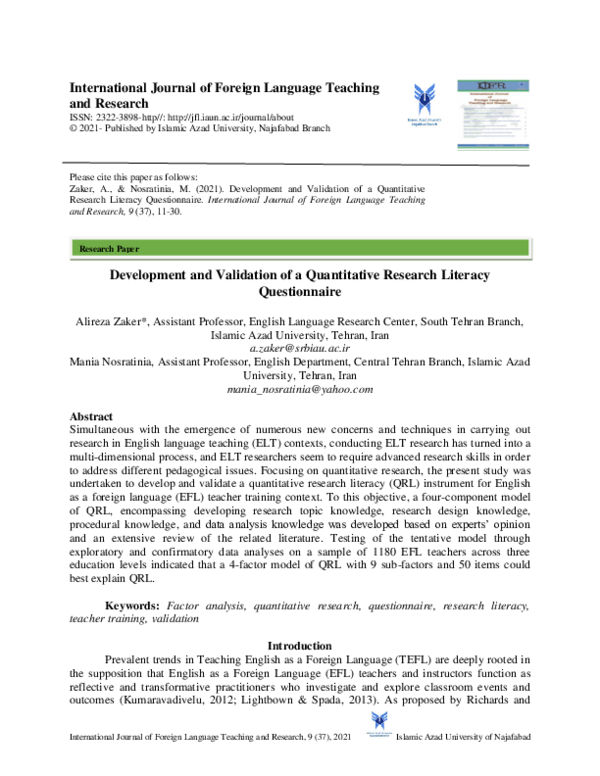 (PDF) Development and Validation of a Quantitative Research Literacy ...