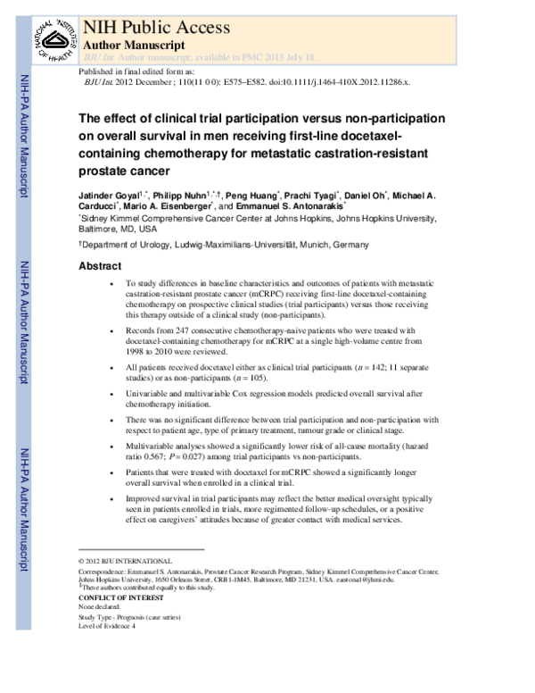 (PDF) The effect of clinical trial participation versus non ...