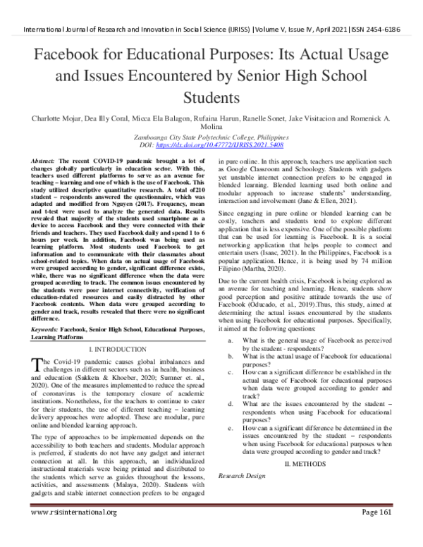 (PDF) Facebook for Educational Purposes: Its Actual Usage and Issues ...