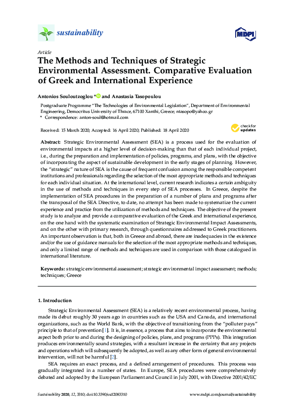(PDF) The Methods and Techniques of Strategic Environmental Assessment ...