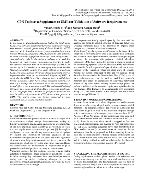 (PDF) CPN Tools as a Supplement to UML for Validation of Software ...