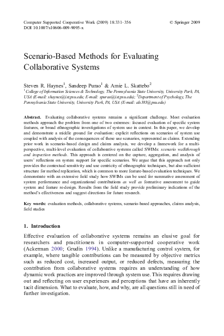 Pdf Scenario Based Methods For Evaluating Collaborative Systems