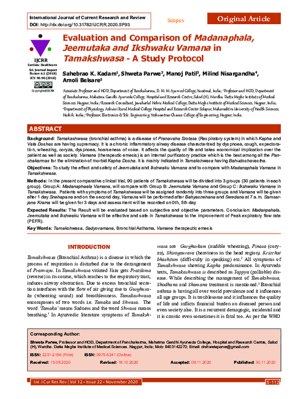 (PDF) Evaluation and Comparison of Madanaphala, Jeemutaka and Ikshwaku ...