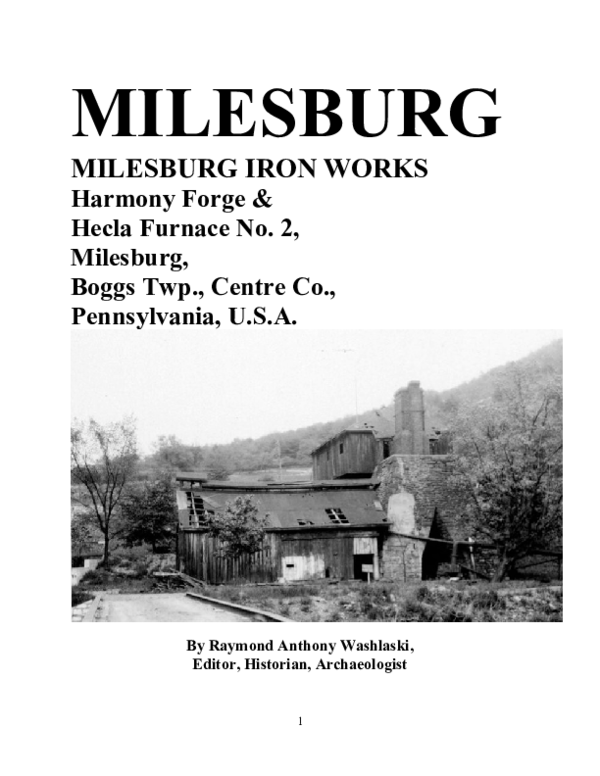 (DOC) MILESBURG Milesburg Iron Works, Harmony & Hecla Furnace No
