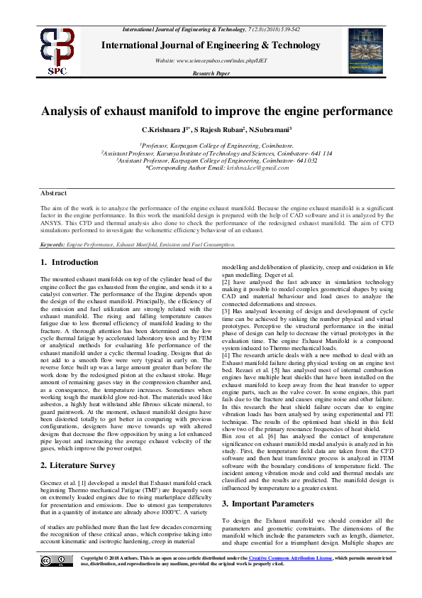 (PDF) Analysis of exhaust manifold to improve the engine performance