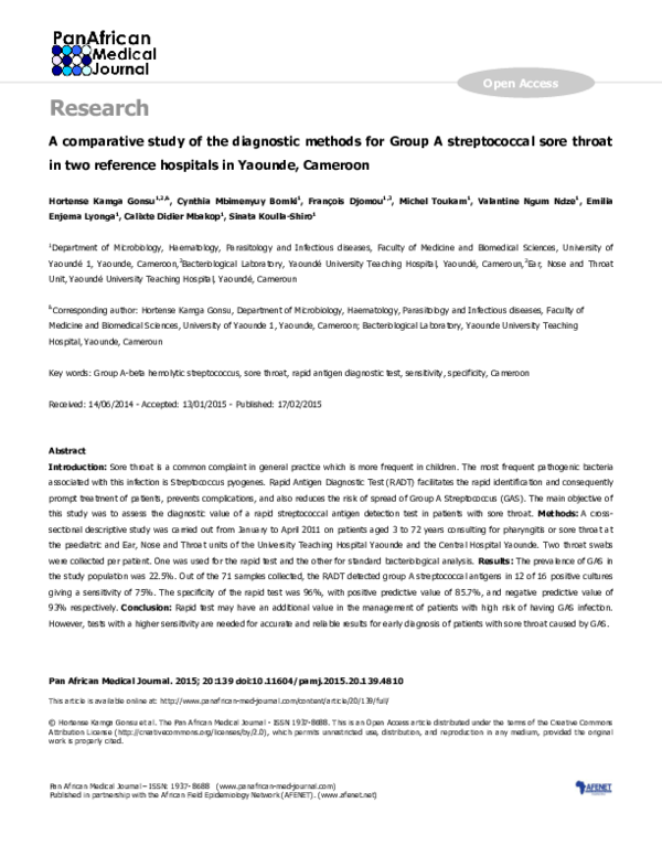 (PDF) A comparative study of the diagnostic methods for Group A ...