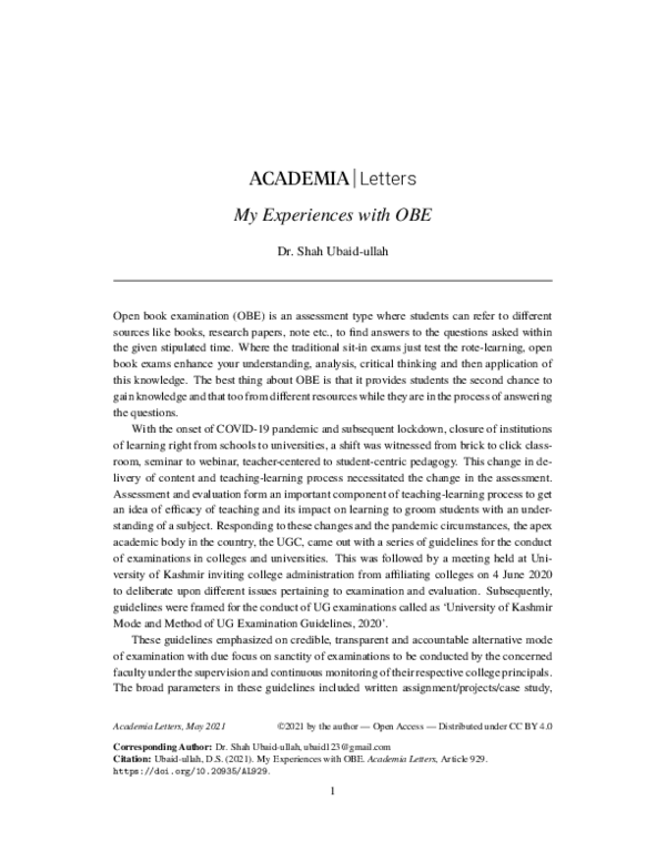 (PDF) My Experiences with OBE