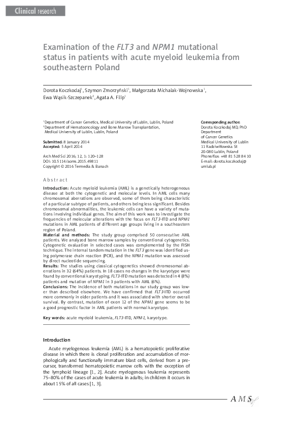 (PDF) Examination of the FLT3 and NPM1 mutational status in patients ...