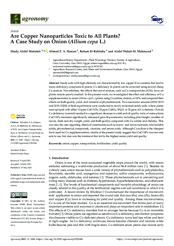 (PDF) Are Copper Nanoparticles Toxic to All Plants? A Case Study on ...