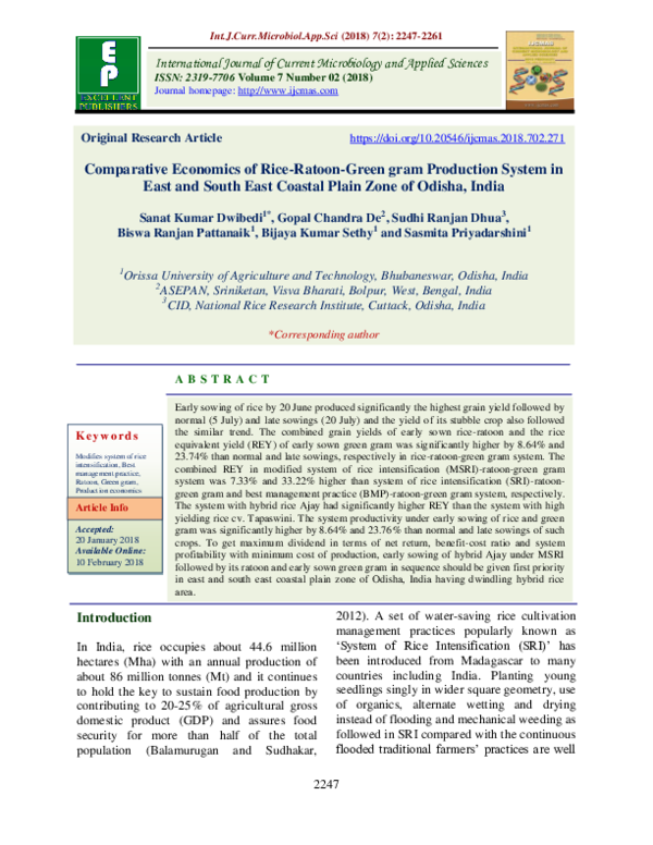(PDF) Comparative Economics of Rice-Ratoon-Green gram Production System ...