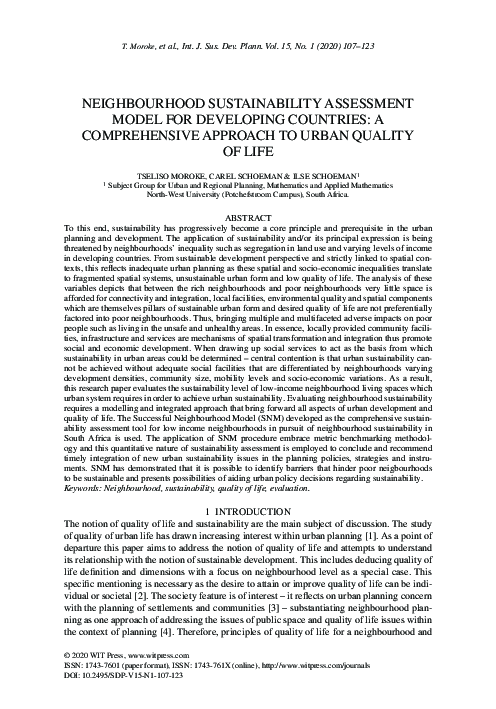 (PDF) Neighbourhood sustainability assessment model for developing ...