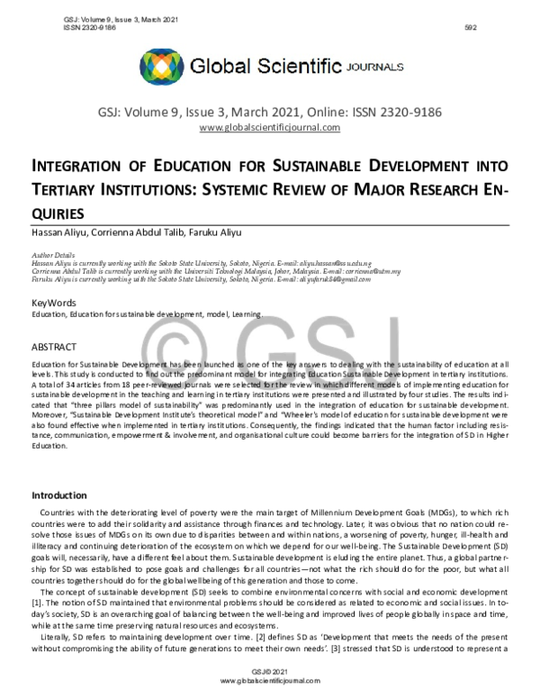 (PDF) Integration of Education for Sustainable Development into ...